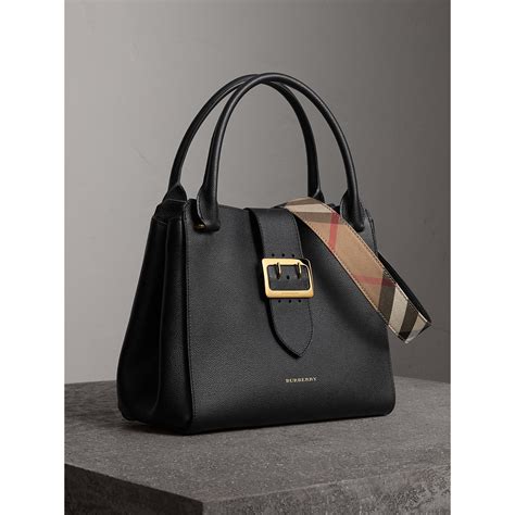 burberry black tote leather|burberry medium buckle tote.